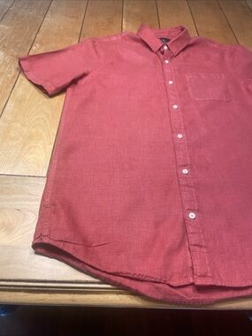 Scotch & Soda Short-Sleeve Button Up 100% Linen Shirt - Brick Red Regular Fit